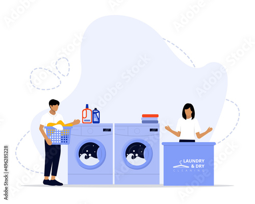 Laundry Services Vector Illustration Concept Showing Laundry Service Industry Activity, Suitable for landing page, ui, web, App intro card, editorial, flyer, and banner.