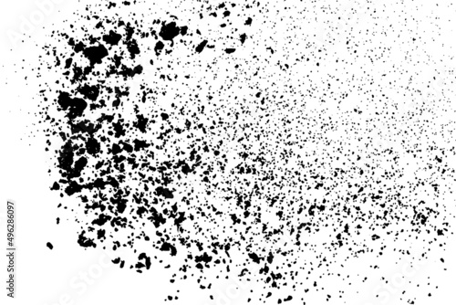 Black grainy texture isolated on white background. Dust overlay. Dark noise granules. Digitally generated image. Vector design elements. Illustration, Eps 10.