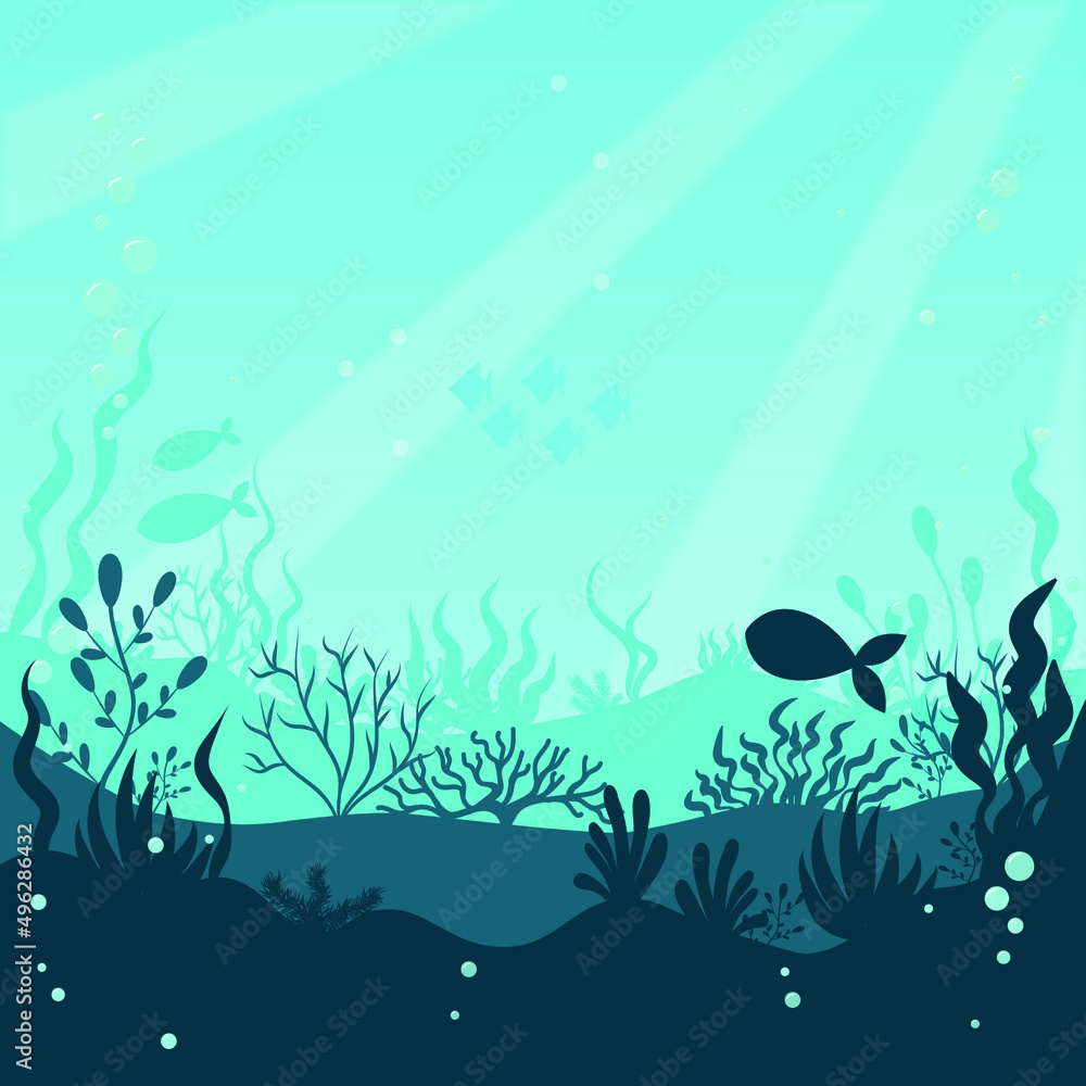 seabed with algae and underwater plants. underwater world at depth. seabed with algae and underwater plants. underwater world at depth.