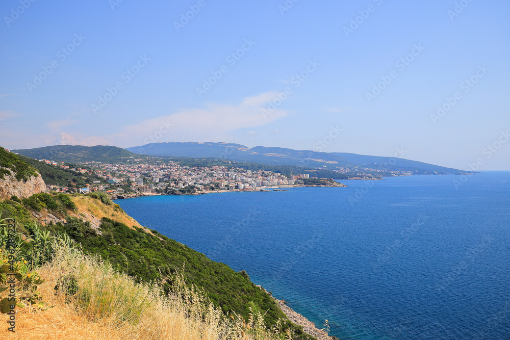 Panoramic view of the sea and mountains from a height