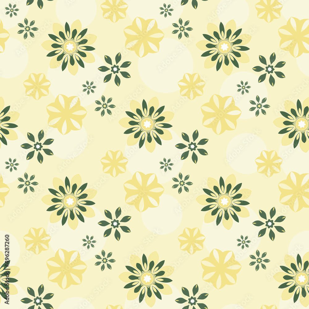 Structured pattern with fantasy flowers, a combination of dark grayish green and soft yellow. Seamless vector editable pattern Structured pattern with fantasy flowers, a combination of dark grayish green and soft yellow. Seamless vector editable pattern