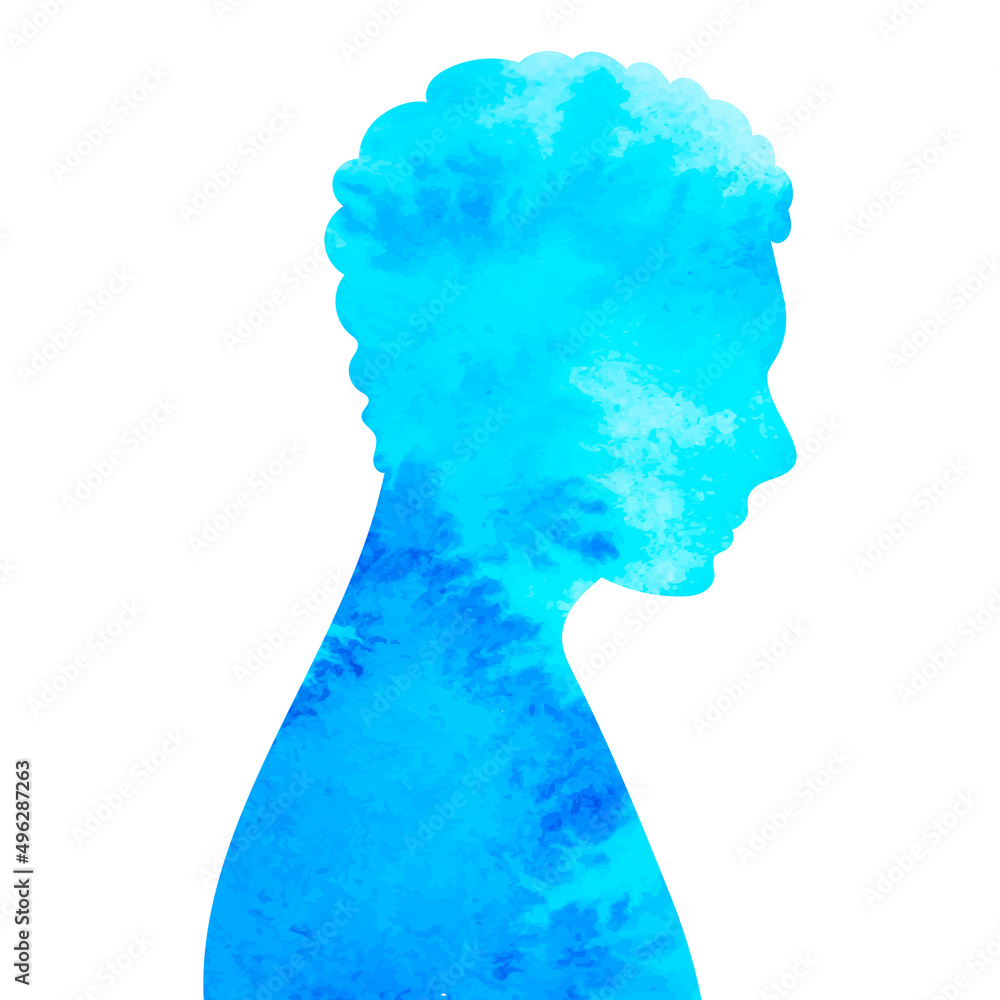 watercolor silhouette portrait man in profile