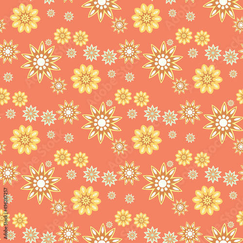 Solar pattern, flower garland. Seamless editable vector pattern
