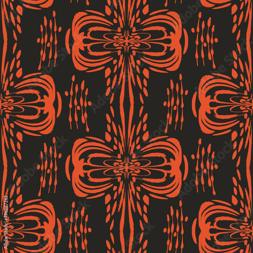 Dark boho geo shape seamless pattern in trendy ditsy style. Hand drawn organic fashion print. Modern geometric in vintage cottage core trend color. 