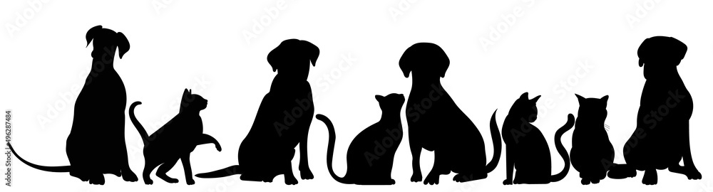 cats and dogs sitting silhouette isolated vector Stock Vector | Adobe Stock