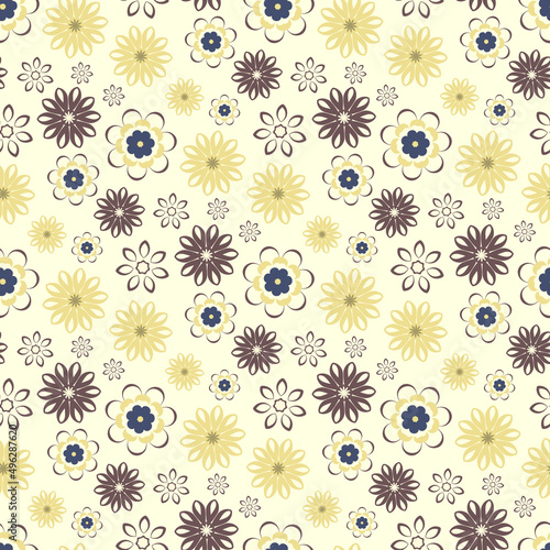 Structured floral pattern, a combination of dark greyish red and soft yellow. Seamless editable vector pattern