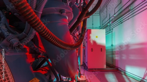 Diesel electric generator in power supply room of data center timelapse hyperlapse photo