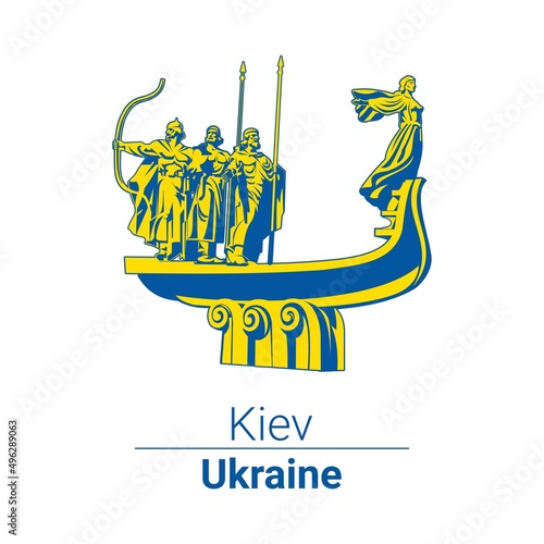 Vector monument to the founders of Kyiv. Drawn in the colors of the flag of Ukraine