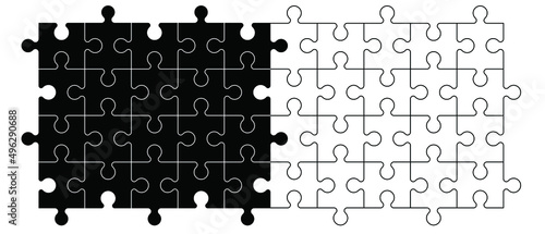 jigsaw puzzle pieces connection line pattern. Puzzle pieces icon or pictogram. Cartoon vector outline. Autism awareness logo or symbol. Dubbele platte puzzels. Teamwork concept. Mosic sign. Game print