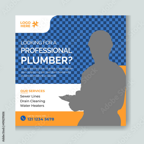 Creative plumbing service social media post template