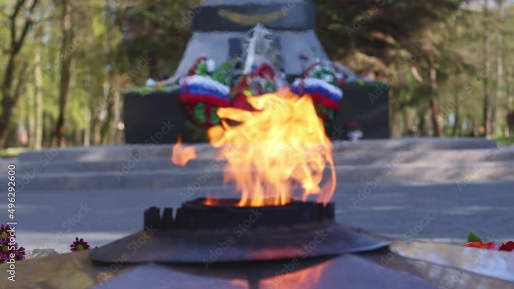burning eternal flame fire in Russian memorial monument, in honor of ...