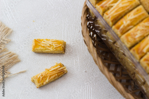 Homemade Indonesian pineapple tart cookies or Nastar served to celebrate Idul Fitri or Eid al Fitr. photo