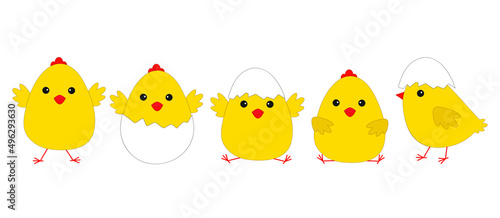 Set of cartoon Easter chickens. Funny chicken islated on a white background. ilustration for design and print.