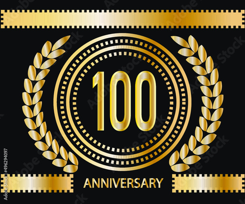 100 years anniversary celebration logotype. Vector and illustration in gold and black background