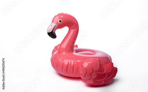 Inflatable pink flamingo isolated on white background photo