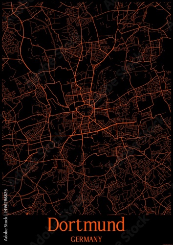 Obraz na płótnie Black and orange halloween map of Dortmund Germany
