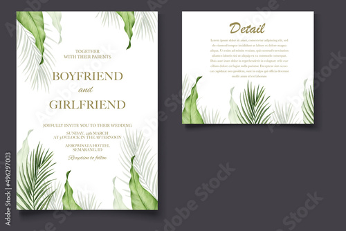 Tropical banner background with realistic summer leaves