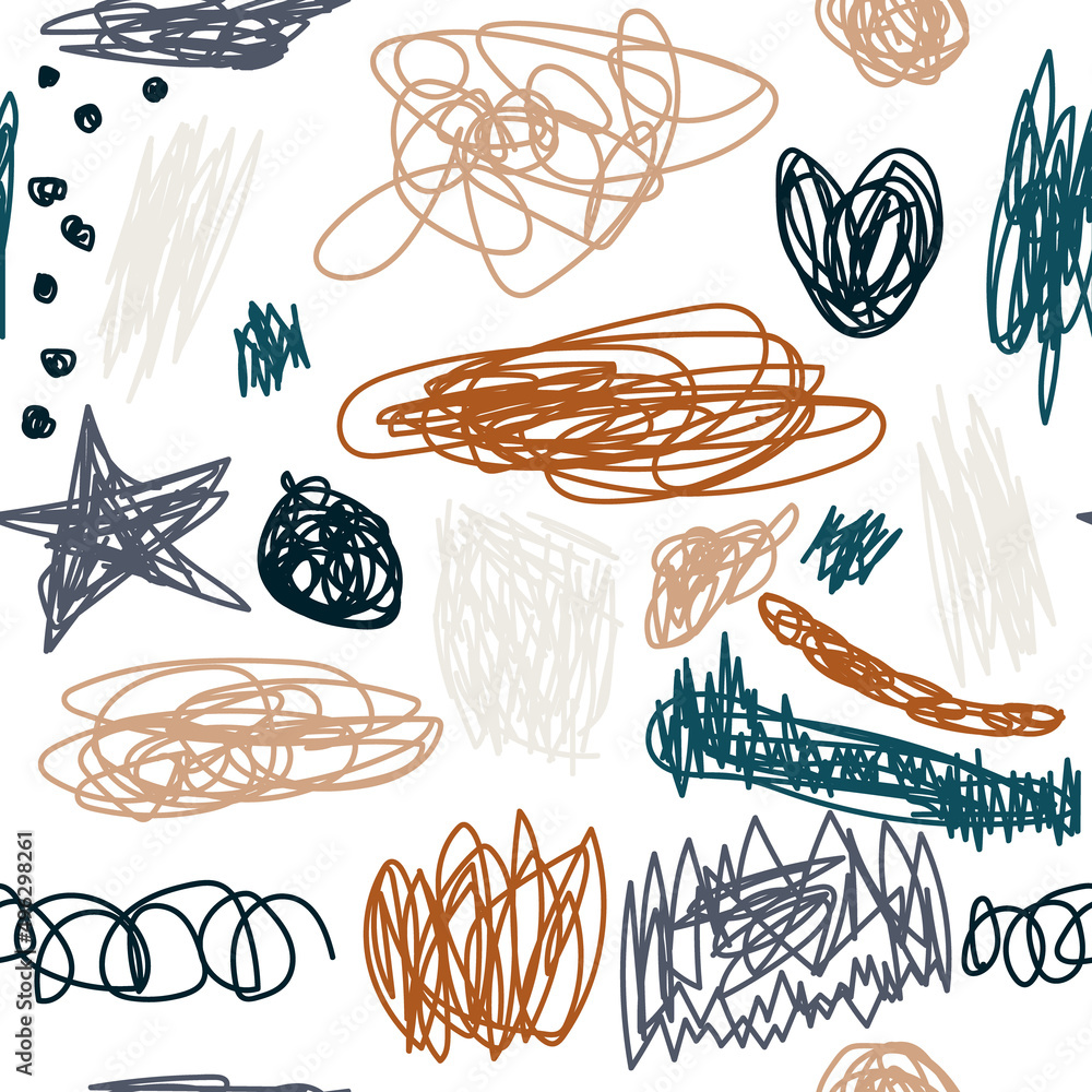 Scribble seamless pattern for fabric, paper. Cute abstract print. Vector hand drawn illustration. Scribble seamless pattern for fabric, paper. Cute abstract print. Vector hand drawn illustration.