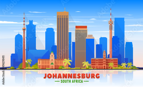 Johannesburg, ( South Africa ) city skyline vector illustration sky background. Business travel and tourism concept with modern buildings. Image for presentation, banner, web site.