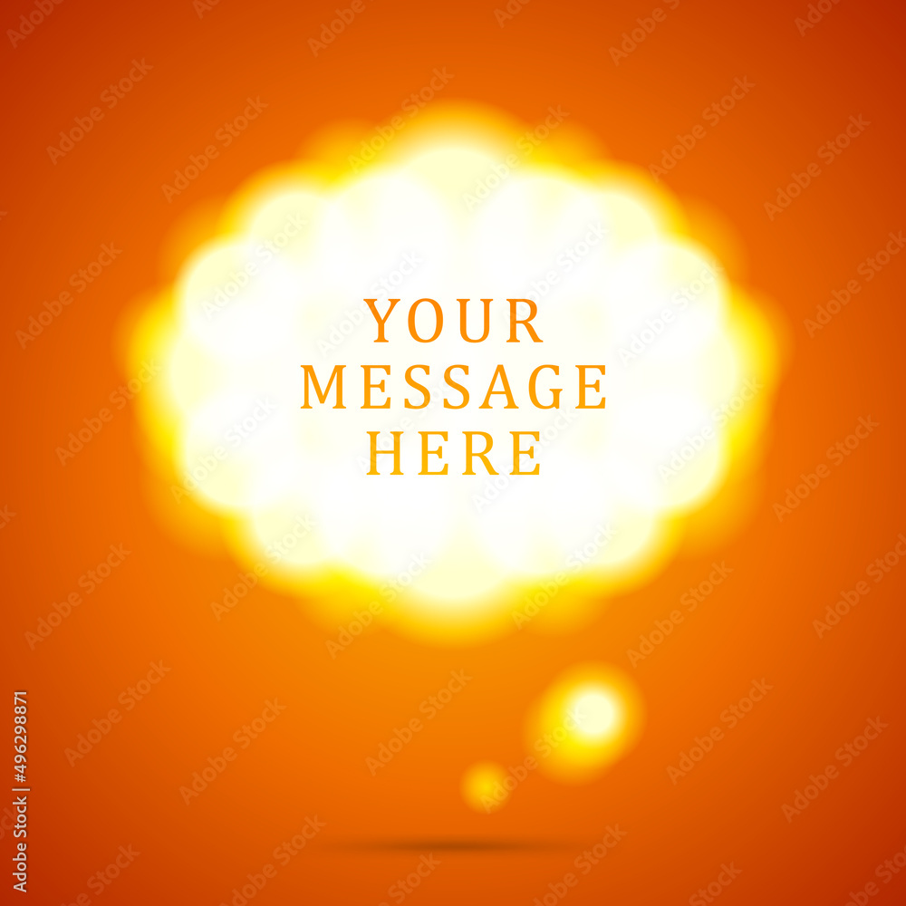 Cloud in orange glow vector template. Cloudy banner in fluffy atmospheric shape with hazy smoky design. Meteorology fine art bright sunny day for curly congratulations and transparent presentations.