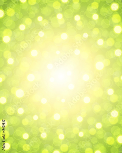Bright star light with green particles vector background. Abstract bubbles blurring from yellow supernova explosion. Futuristic creative design with rich gradients and spatial art.