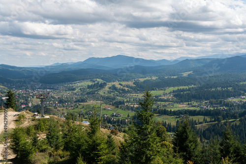 Beautiful landscape of nature, mountains and forest in rural area on a sunny summer day