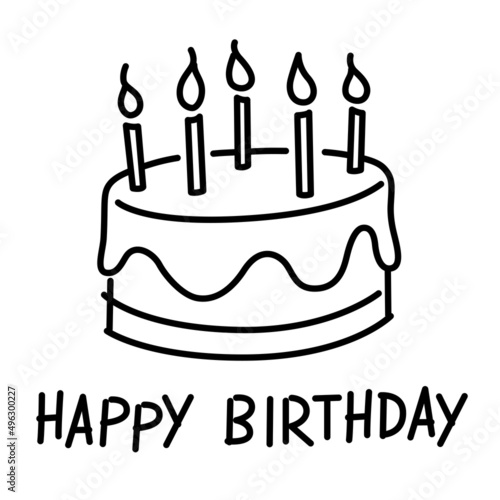 happy birthday cake drawing, vector