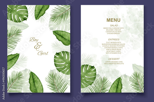 Tropical banner background with realistic summer leaves