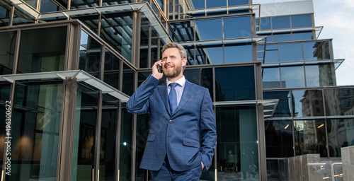 Wallpaper Mural phone call. mobile connection technology. communication. glad businessman speak on smartphone Torontodigital.ca