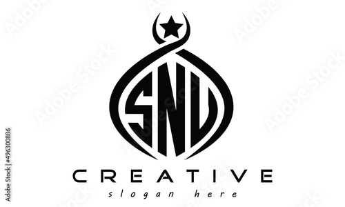 SNU three letters monogram curved oval initial logo design, geometric minimalist modern business shape creative logo, vector file