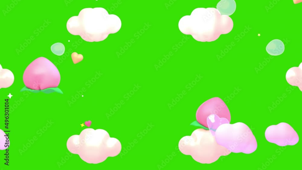 Looped cartoon sweet peaches sky on green screen background. Looped cartoon sweet peaches sky on green screen background.
