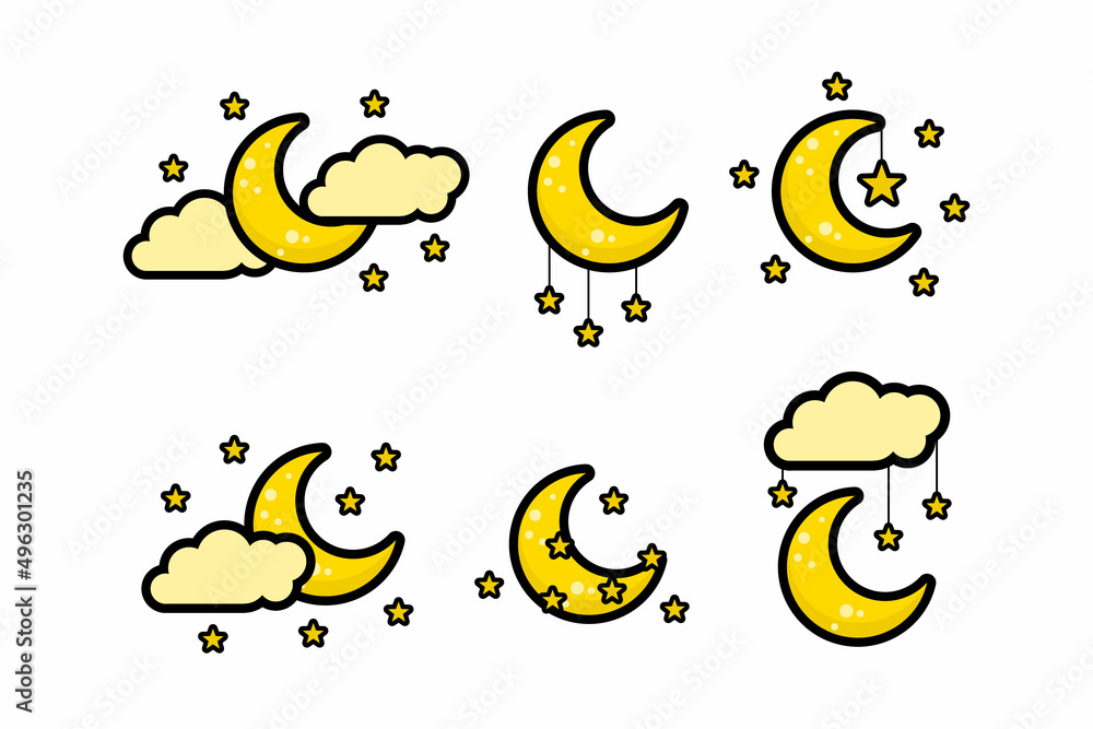 Crescent Moon, Stars And Clouds Collection Bundle Vector Crescent Moon, Stars And Clouds Collection Bundle Vector