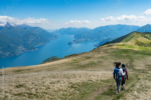 Trekking scene on Lake Como Alps