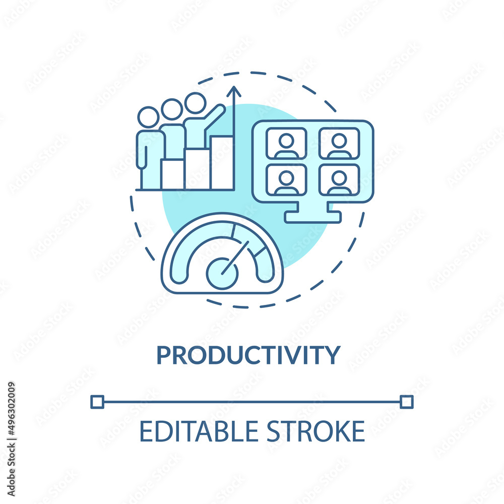 Productivity turquoise concept icon. Virtual office. Online collaboration advantage abstract idea thin line illustration. Isolated outline drawing. Editable stroke. Arial, Myriad Pro-Bold fonts used Productivity turquoise concept icon. Virtual office. Online collaboration advantage abstract idea thin line illustration. Isolated outline drawing. Editable stroke. Arial, Myriad Pro-Bold fonts used