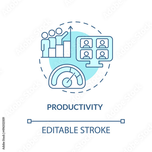 Productivity turquoise concept icon. Virtual office. Online collaboration advantage abstract idea thin line illustration. Isolated outline drawing. Editable stroke. Arial, Myriad Pro-Bold fonts used