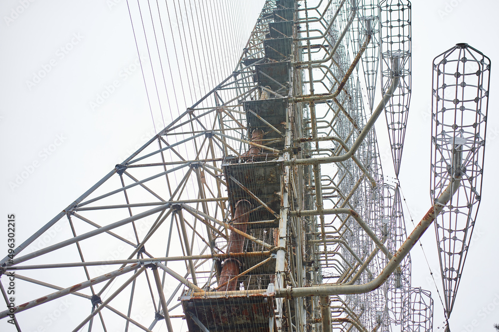 Former remains of Duga radar system in abandoned military base in Chernobyl Exclusion Zone, Ukraine Former remains of Duga radar system in abandoned military base in Chernobyl Exclusion Zone, Ukraine