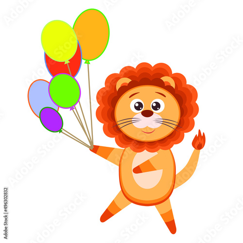 Animals, lion. A cartoon-style image. Vector drawing.