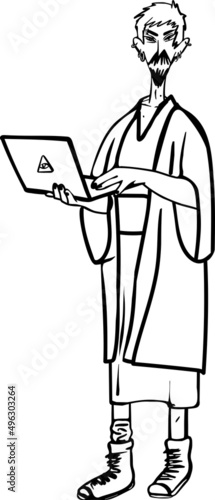 Person in kimono holding laptop (ID: 496303264)