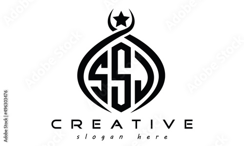 SSJ three letters monogram curved oval initial logo design, geometric minimalist modern business shape creative logo