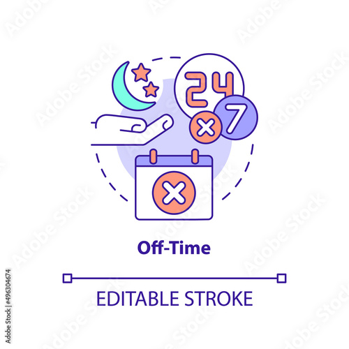 Off-time concept icon. Barrier to accessing primary care abstract idea thin line illustration. Physician burnout risk. Isolated outline drawing. Editable stroke. Arial, Myriad Pro-Bold fonts used