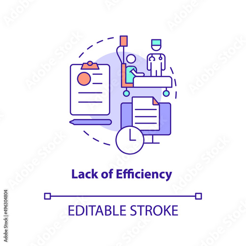 Lack of efficiency concept icon. Barrier to access healthcare abstract idea thin line illustration. Clinical documentation. Isolated outline drawing. Editable stroke. Arial, Myriad Pro-Bold fonts used