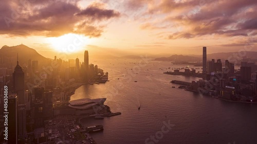 Hyperlapse in Hong Kong city evening by DJI drones Mavic3 photo