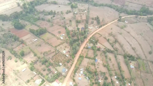 aerial drone view of red dirt road in kamatira, west pokot, kapenguria, Kenya photo
