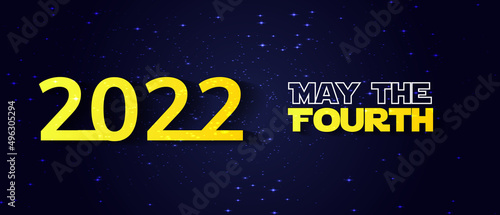 May The 4th. Vector illustration with glowing swords and stars.