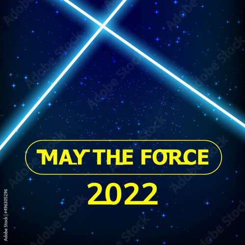 May The 4th. Vector illustration with glowing swords and stars.
