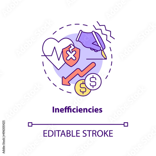 Inefficiencies concept icon. Healthcare system problematic point abstract idea thin line illustration. Bad patient service. Isolated outline drawing. Editable stroke. Arial, Myriad Pro-Bold fonts used