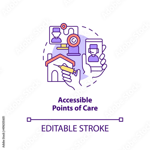 Accessible points of care concept icon. Healthcare question abstract idea thin line illustration. Telehealth. Home health. Isolated outline drawing. Editable stroke. Arial, Myriad Pro-Bold fonts used