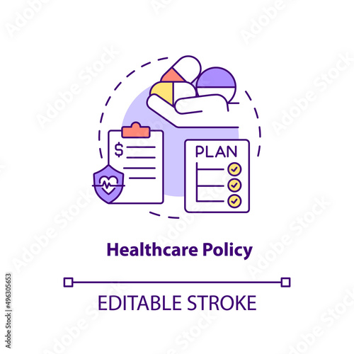 Healthcare policy concept icon. Medical management area of interest abstract idea thin line illustration. Health insurance. Isolated outline drawing. Editable stroke. Arial, Myriad Pro-Bold fonts used