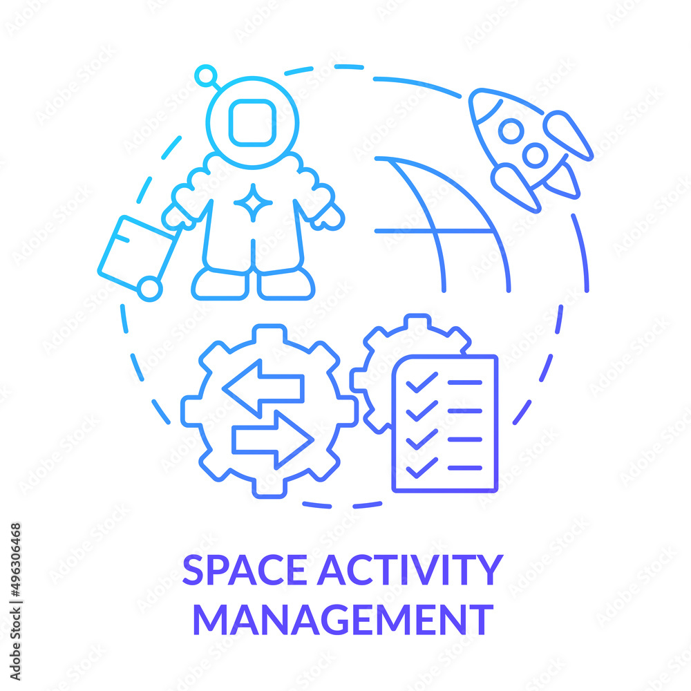Space activity management blue gradient concept icon. Organization and service. Spacetech trend abstract idea thin line illustration. Isolated outline drawing. Myriad Pro-Bold font used