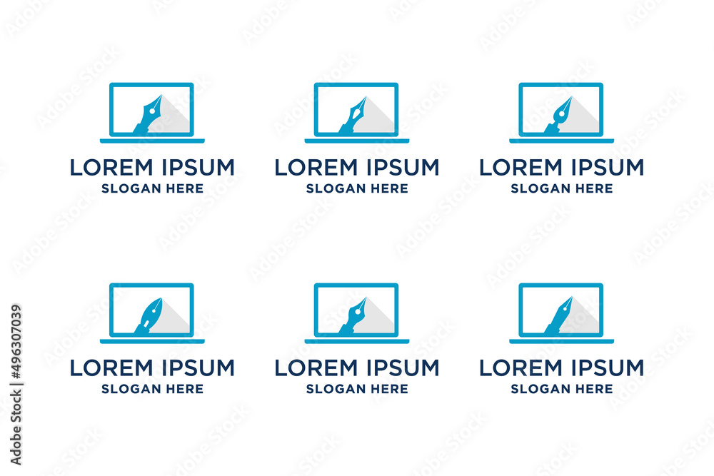 Pen logo vector illustration in a laptop Pen logo vector illustration in a laptop